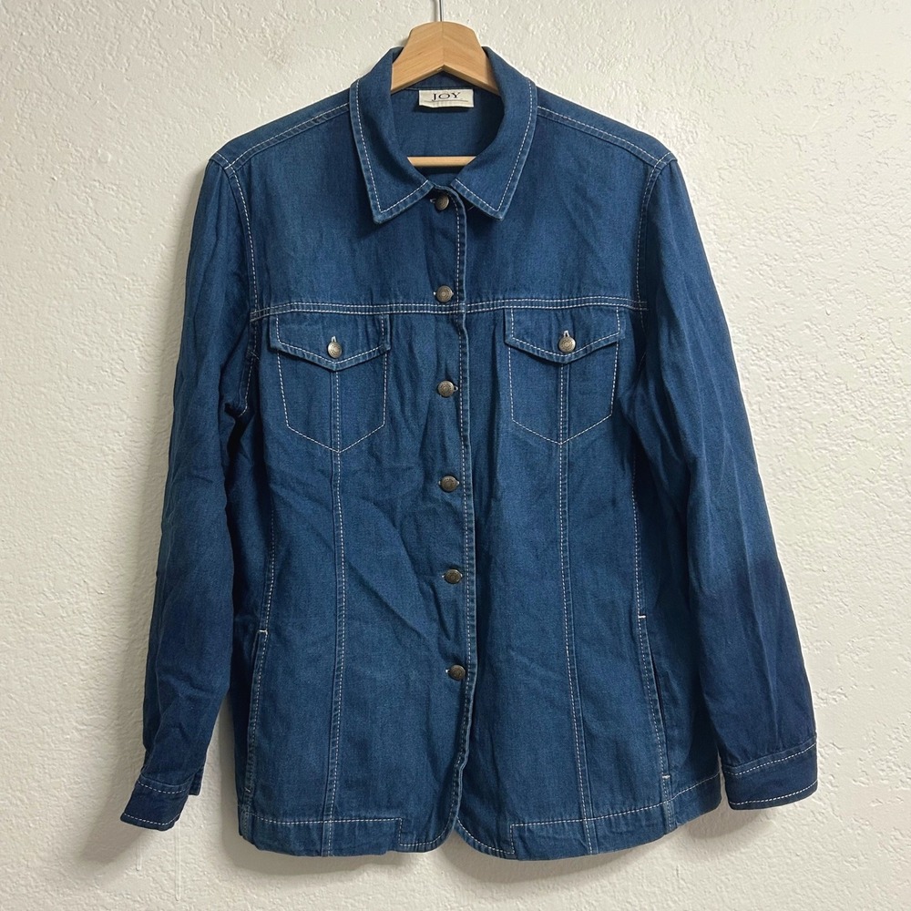 JOY Blue Denim Shirt Jacket Contrast Stitch Button Up Size 44